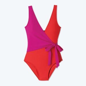 Summersalt Perfect Wrap One-Piece, Hibiscus and Grapefruit, 4 Long Torso
